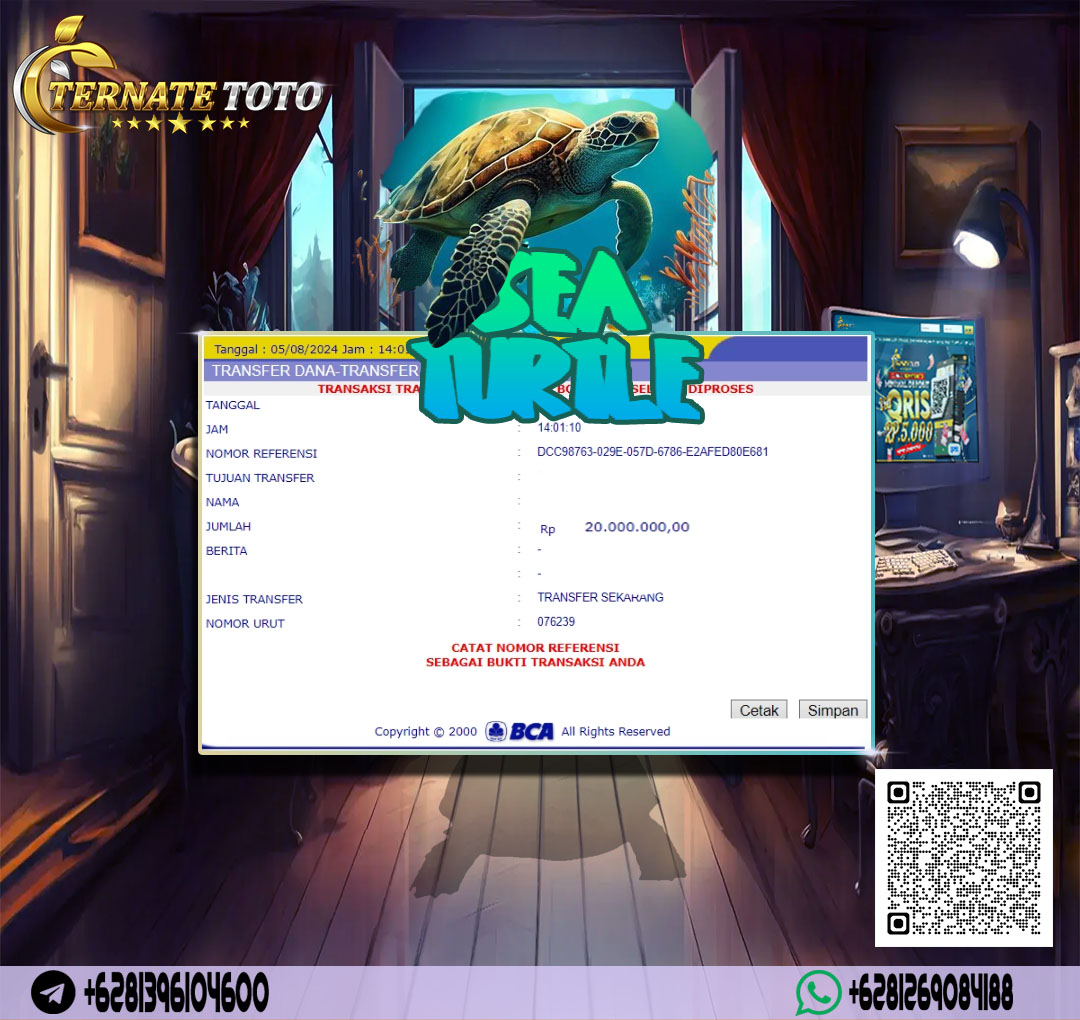 TERNATETOTO - MENANG SEA TURTLE 4D Rp.20,000,000